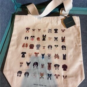 Rifle Paper Co Dog Breed Canvas Tote Bag Illustrated Dogs NEW